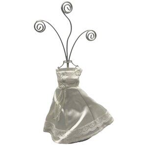 wedding photo holder figurine holds 3 photos white lace metal embellished READ